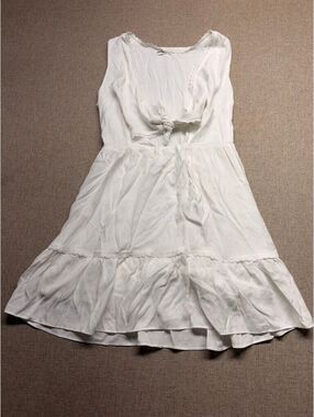 Elodie White Front Tie Cutout Lace Trim Tiered Mini Sundress Medium